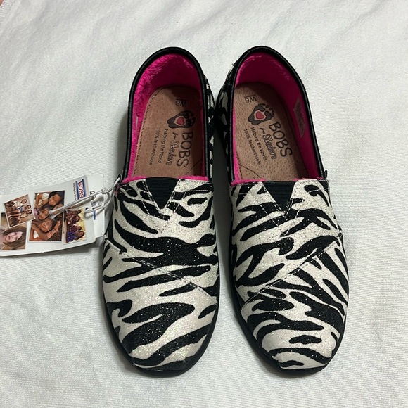 BOBS from Skechers Shoes - Bobs by skechers zebra shoes sparkle pink fur size 6 NWT